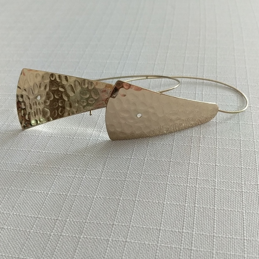 Gold Trianglar Hammered Earrings